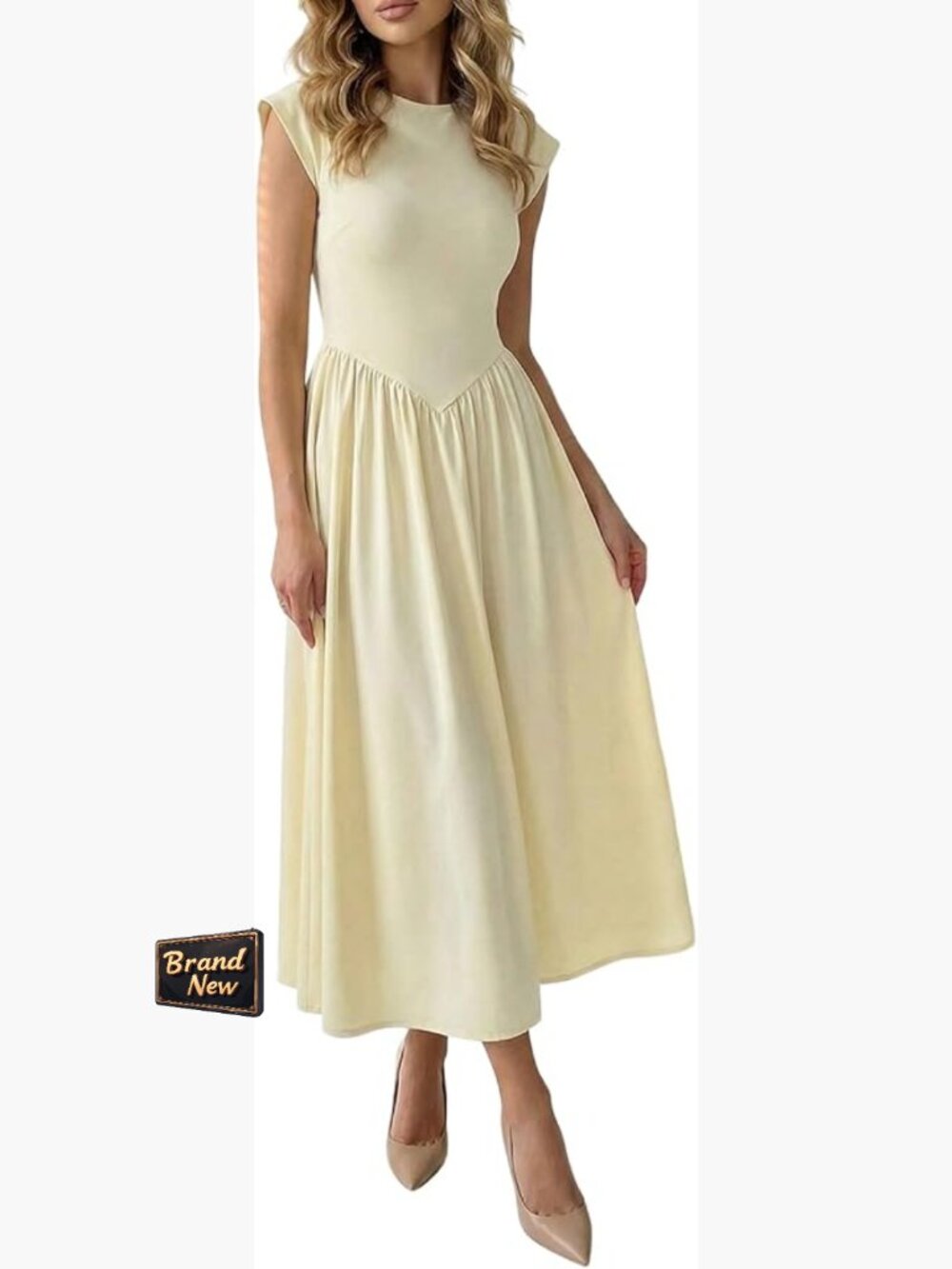 Flowy Maxi Dress Cap Sleeve A-Line Casual Elegant